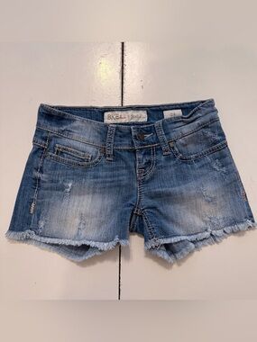 BKE Stella Frayed & Distressed Blue Denim Jean Shorts